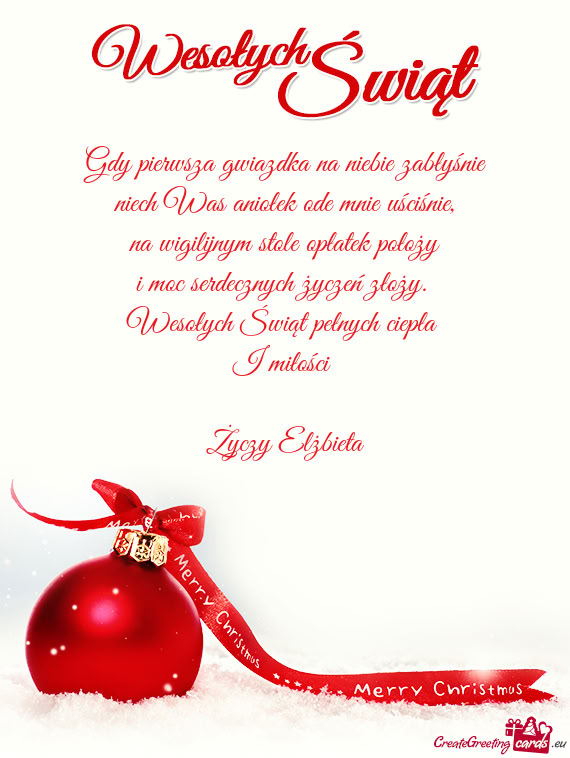 Gdy pierwsza gwiazdka na niebie zabłyśnie  niech Was aniołek ode mnie