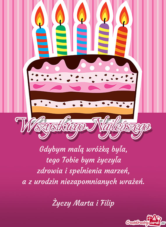 Gdybym małą wróżką była,  tego Tobie bym życzyła  zdrowia i