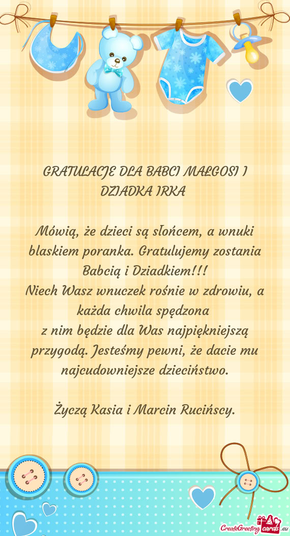 GRATULACJE DLA BABCI MAŁGOSI I DZIADKA IRKA
