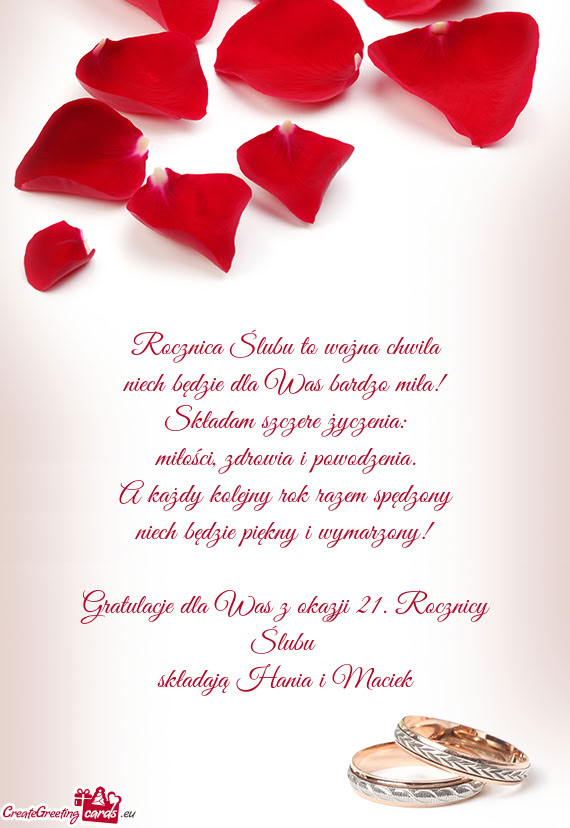 Gratulacje dla Was z okazji 21. Rocznicy Ślubu
