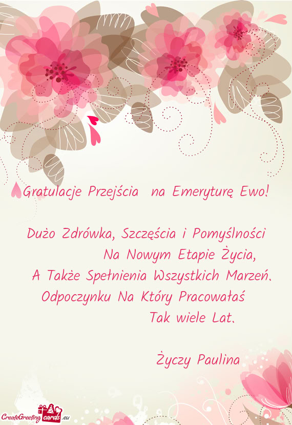 Gratulacje Przejścia na Emeryturę Ewo