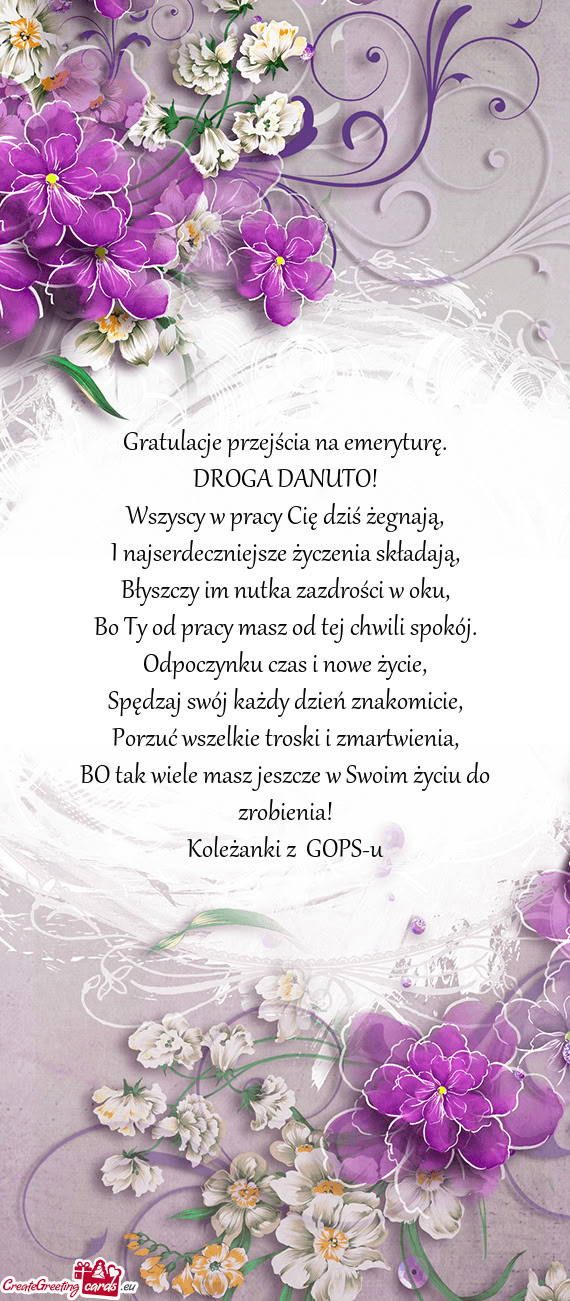 Gratulacje przejścia na emeryturę