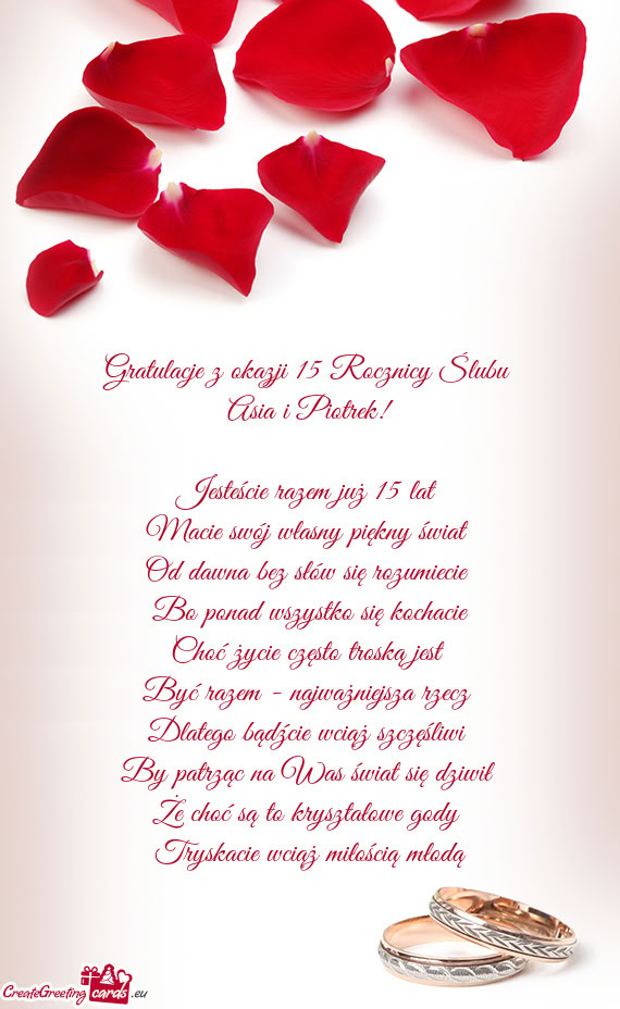 Gratulacje z okazji 15 Rocznicy Ślubu