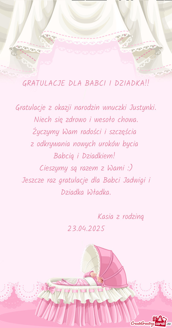 Gratulacje z okazji narodzin wnuczki Justynki