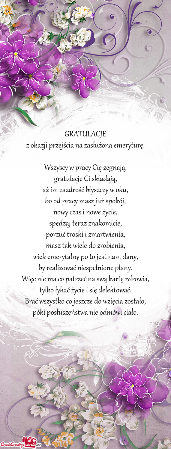 GRATULACJE z okazji przejścia na zasłużoną emeryturę