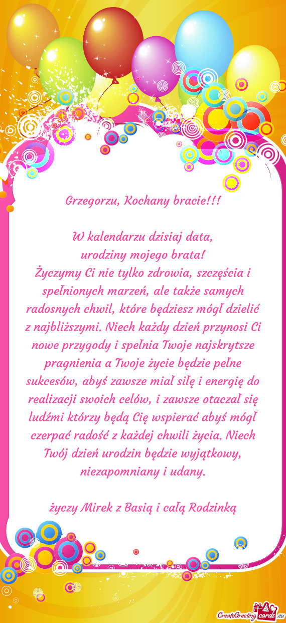 Grzegorzu, Kochany bracie