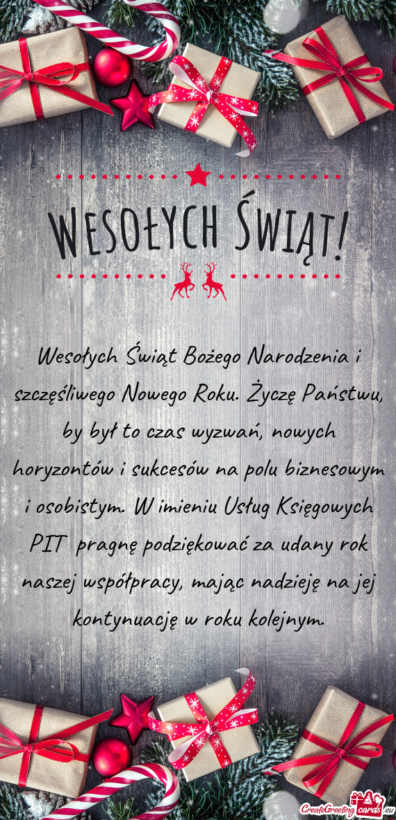 H PIT pragnę podziękować za udany rok naszej współpracy, mając nadzieję na jej kontynuację