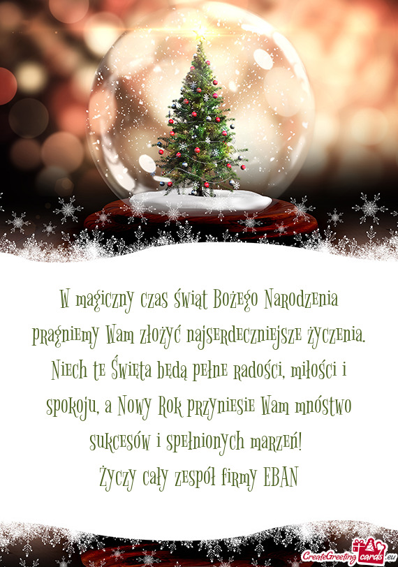 H te Święta będą pełne radości, miłości i spokoju, a Nowy Rok przyniesie Wam mnóstwo sukces