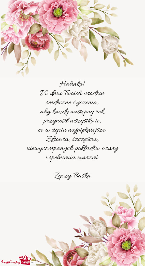 Halinko! W dniu Twoich urodzin serdeczne życzenia