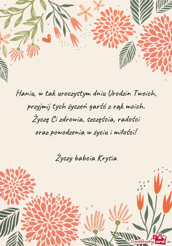 Haniu, w tak uroczystym dniu Urodzin Twoich