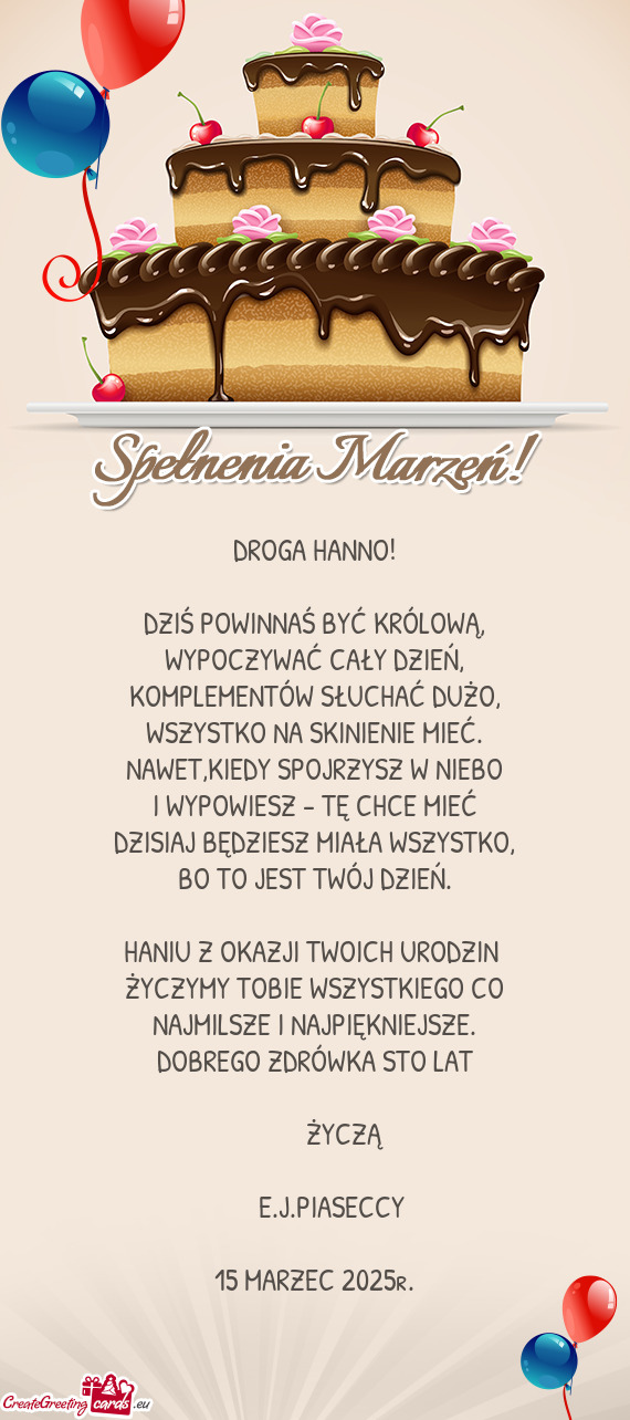 HANIU Z OKAZJI TWOICH URODZIN