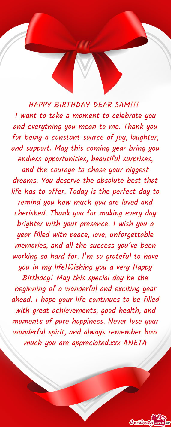 HAPPY BIRTHDAY DEAR SAM