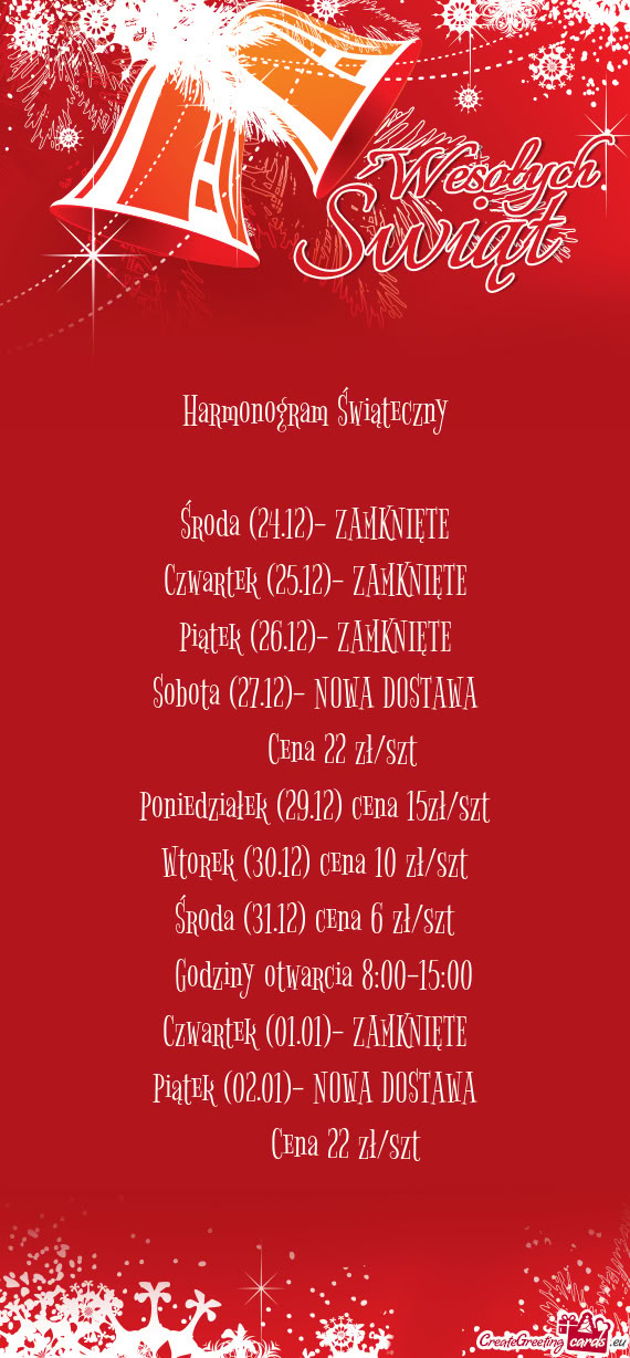 Harmonogram Świąteczny