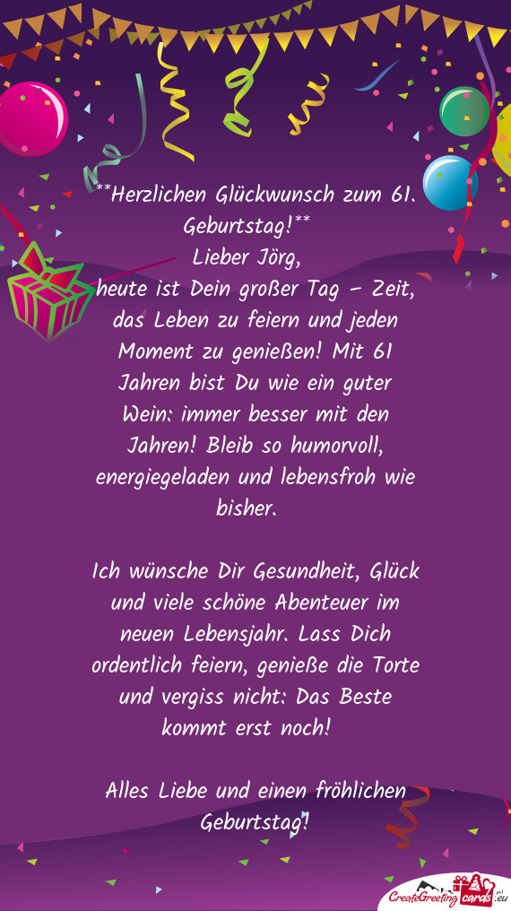 Herzlichen Glückwunsch zum 61. Geburtstag