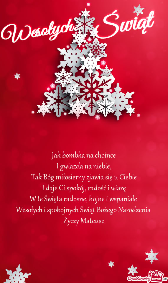 Hojne i wspaniałe Wesołych i spokojnych Świąt Bożego Narodzenia Mateusz