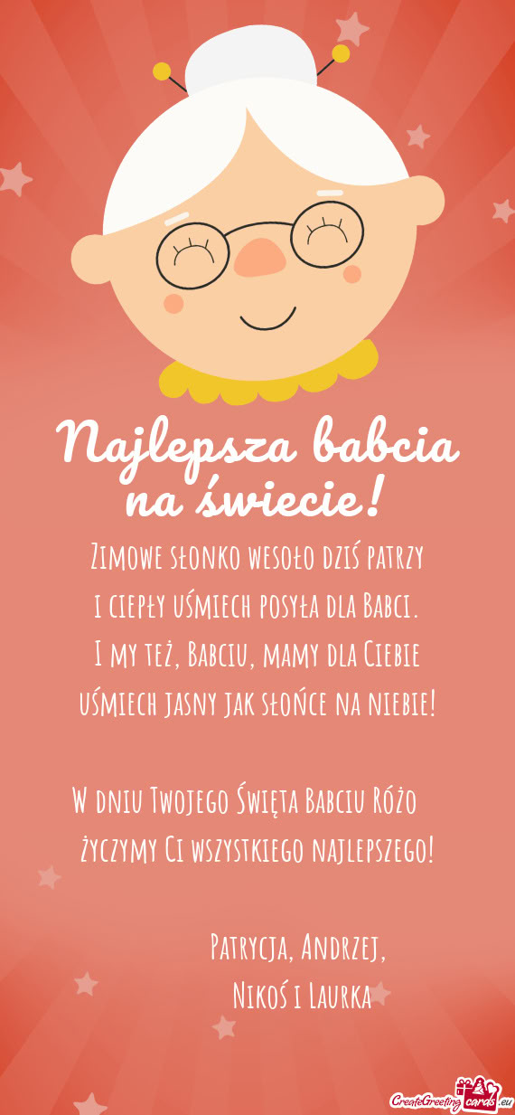 I ciepły uśmiech posyła dla Babci