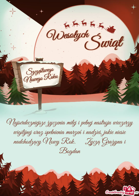 I nadziei, jakie niesie nadchodzący Nowy Rok.  Życzą Grażyna i Bogdan