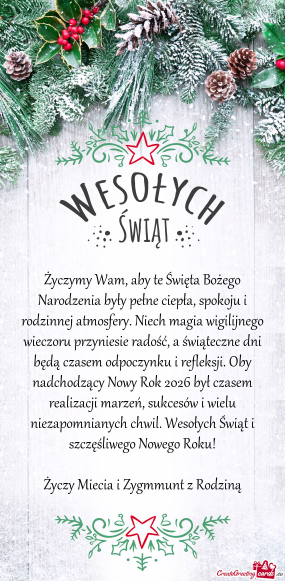 I refleksji. Oby nadchodzący Nowy Rok 2026 był czasem realizacji marzeń, sukcesów i wielu niezap