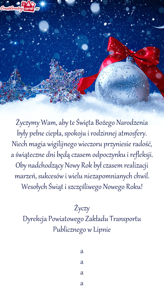 I refleksji. Oby nadchodzący Nowy Rok był czasem realizacji marzeń, sukcesów i wielu niezapomnia