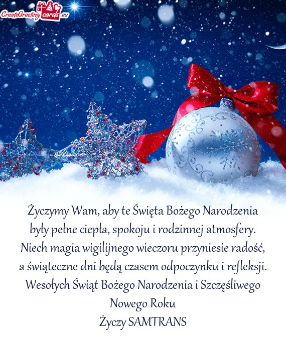 I refleksji. Wesołych Świąt Bożego Narodzenia i Szczęśliwego Nowego Roku