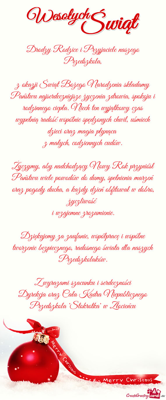 I rodzinnego ciepła. Niech ten wyjątkowy czas wypełnią radość wspólnie spędzonych chwil, uś