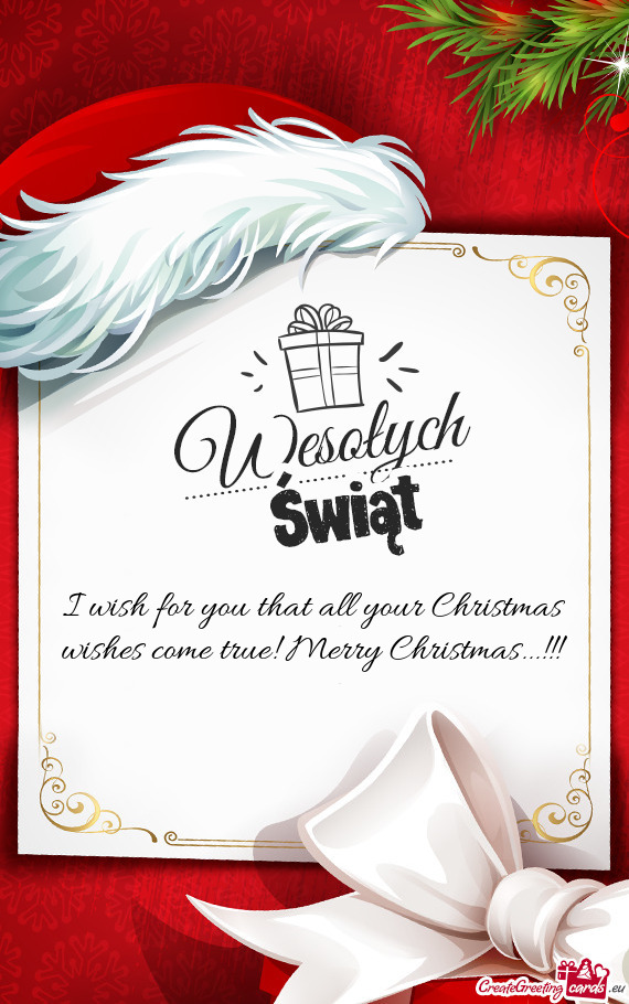 I wish for you that all your Christmas wishes come true! Merry Christmas...!!!