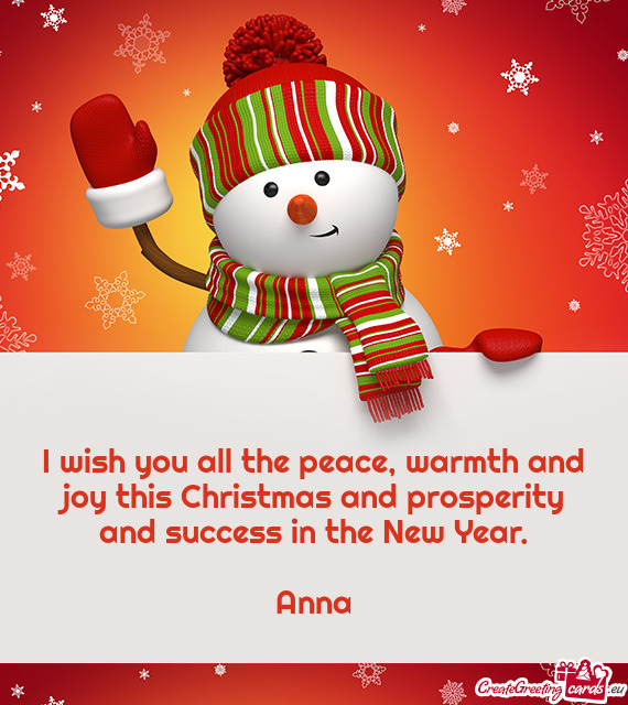 I wish you all the peace, warmth and joy this Christmas and prosperity and success in the New Year