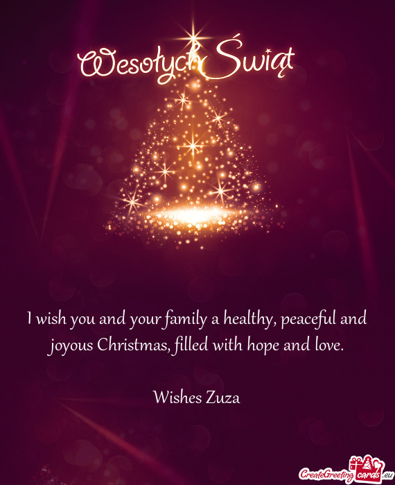 I wish you and your family a healthy, peaceful and joyous Christmas, filled with hope and love