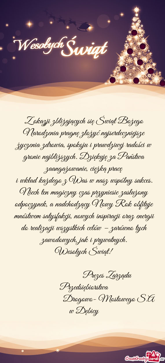 I wkład każdego z Was w nasz wspólny sukces. Niech ten magiczny czas przyniesie zasłużony odpoc