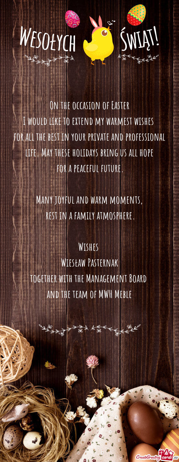 I would like to extend my warmest wishes