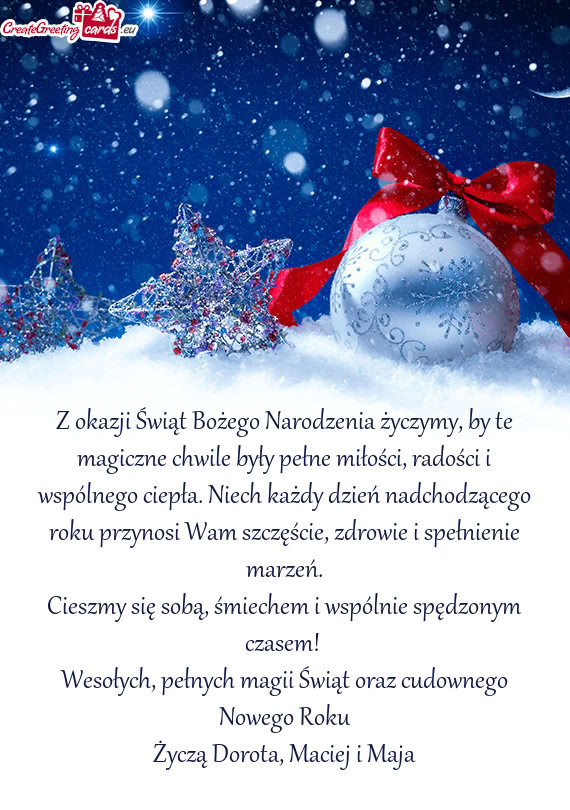 I wspólnego ciepła. Niech każdy dzień nadchodzącego roku przynosi Wam szczęście, zdrowie i s