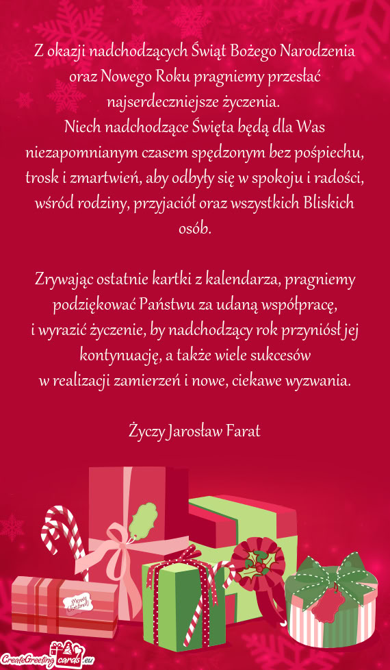 I wyrazić życzenie, by nadchodzący rok przyniósł jej kontynuację, a także wiele sukcesów