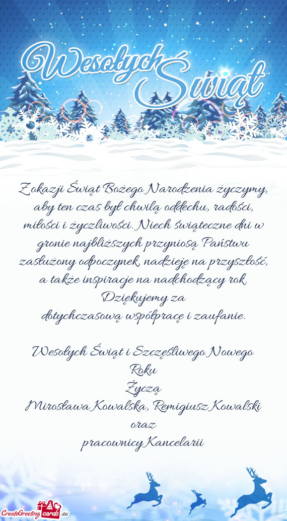 I życzliwości. Niech świąteczne dni w gronie najbliższych przyniosą Państwu zasłużony odpo