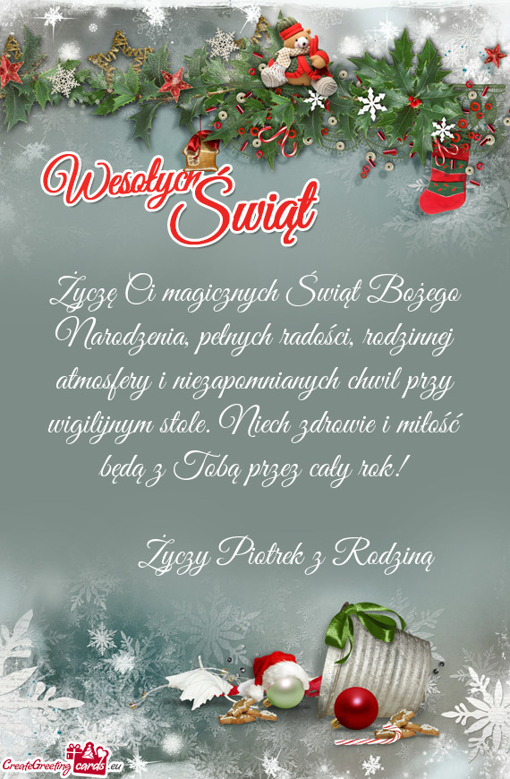 Ianych chwil przy wigilijnym stole. Niech zdrowie i miłość będą z Tobą przez cały rok