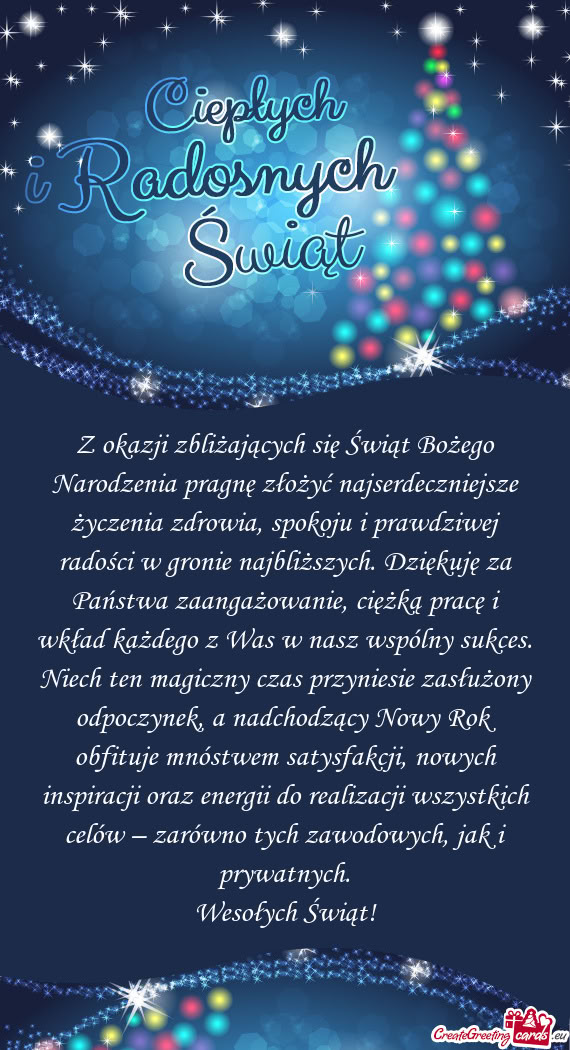 Ie, ciężką pracę i wkład każdego z Was w nasz wspólny sukces. Niech ten magiczny czas przynie