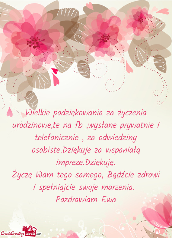 Iedziny osobiste.Dziękuje za wspaniałą impreze.Dziękuję