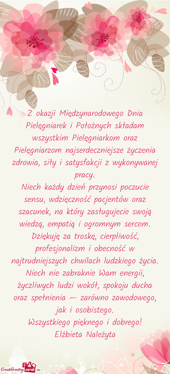 Ielęgniarzom najserdeczniejsze życzenia zdrowia, siły i satysfakcji z wykonywanej pracy