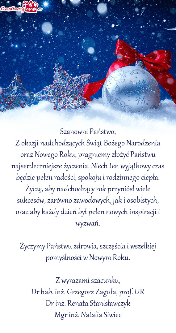 Iepła. Życzę, aby nadchodzący rok przyniósł wiele sukcesów, zarówno zawodowych, jak i osobis