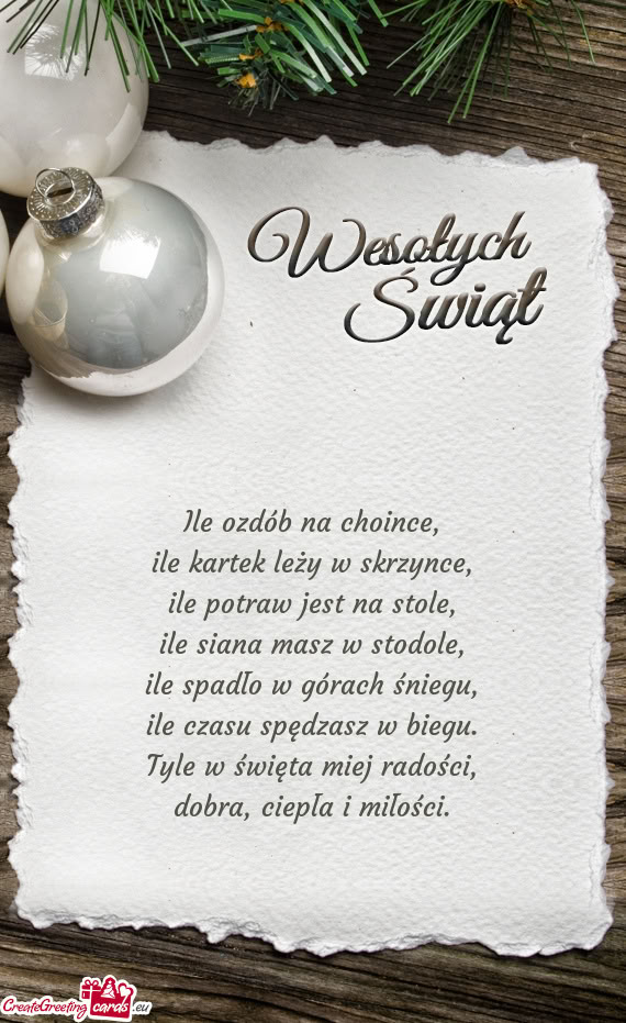 Ile ozdób na choince,  ile kartek leży w skrzynce,  ile potraw jest na