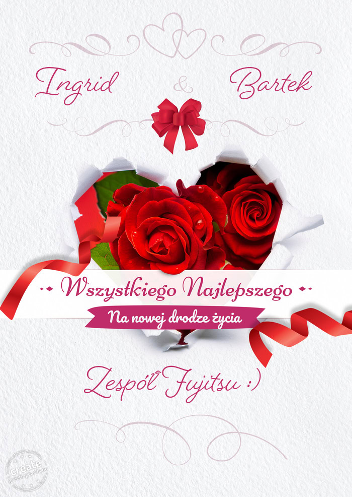 Ingrid i Bartek Wszystkiego najlepszego na nowej drodze Życia. Zespół Fujitsu :)