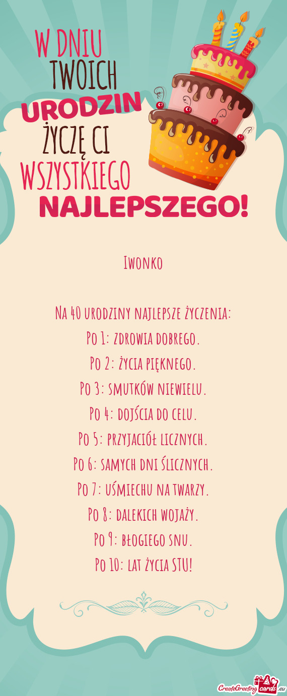 Iwonko Na 40 urodziny najlepsze życzenia