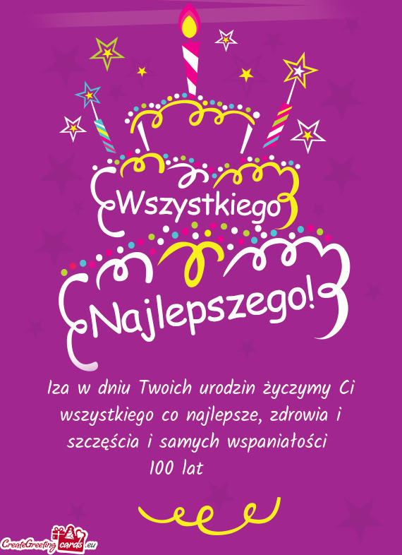 Iza w dniu Twoich urodzin życzymy Ci wszystkiego co najlepsze, zdrowia i szczęścia i samych wspan