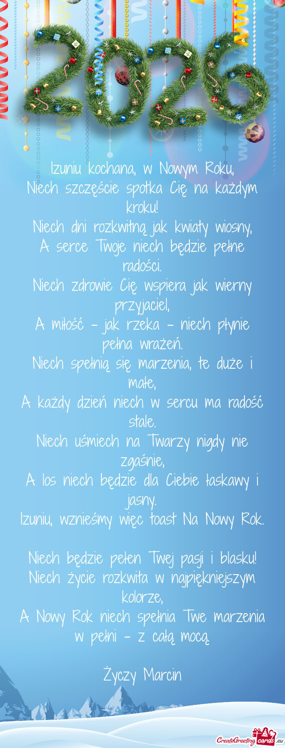 Izuniu kochana, w Nowym Roku