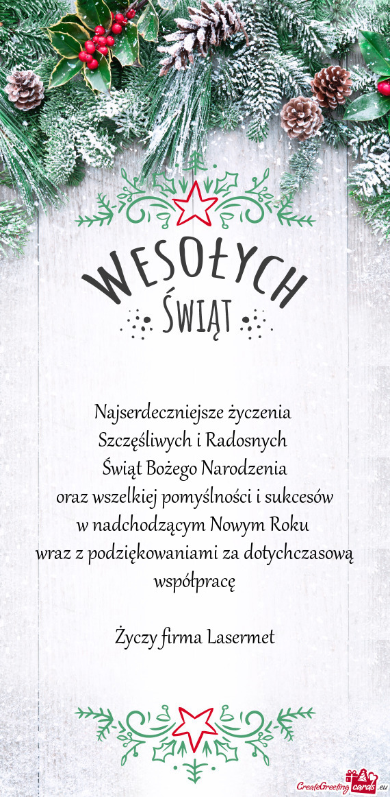 J pomyślności i sukcesów w nadchodzącym Nowym Roku wraz z podziękowaniami za dotychczasową