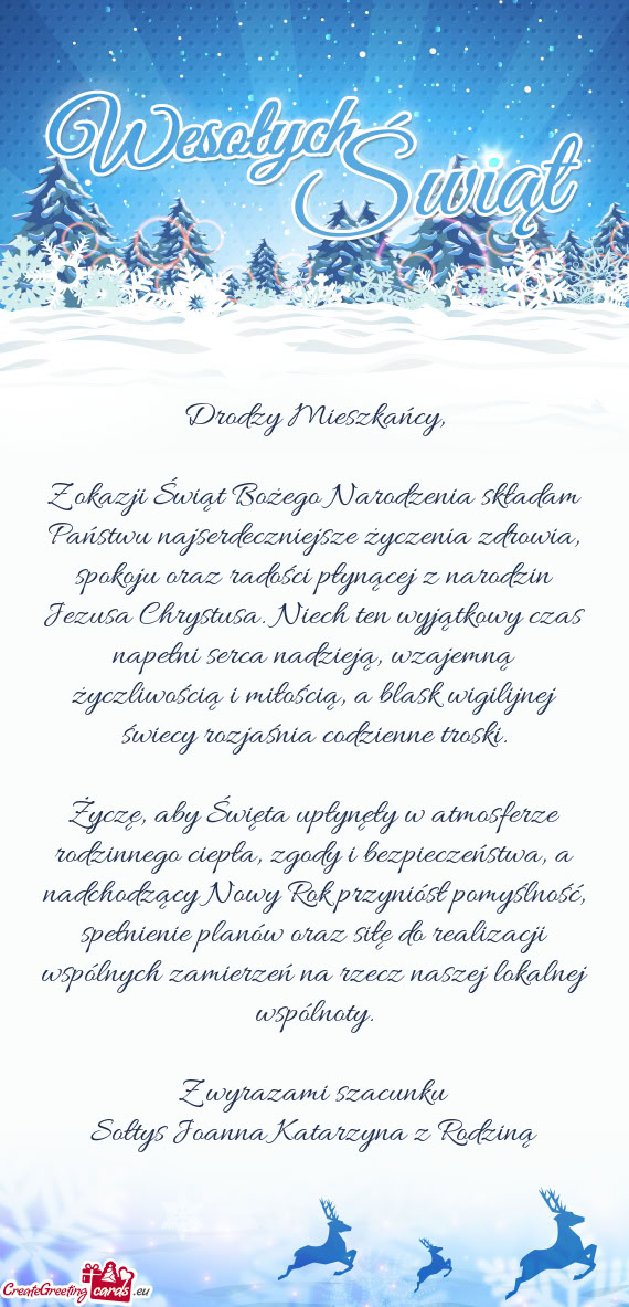 Ją, wzajemną życzliwością i miłością, a blask wigilijnej świecy rozjaśnia codzienne troski