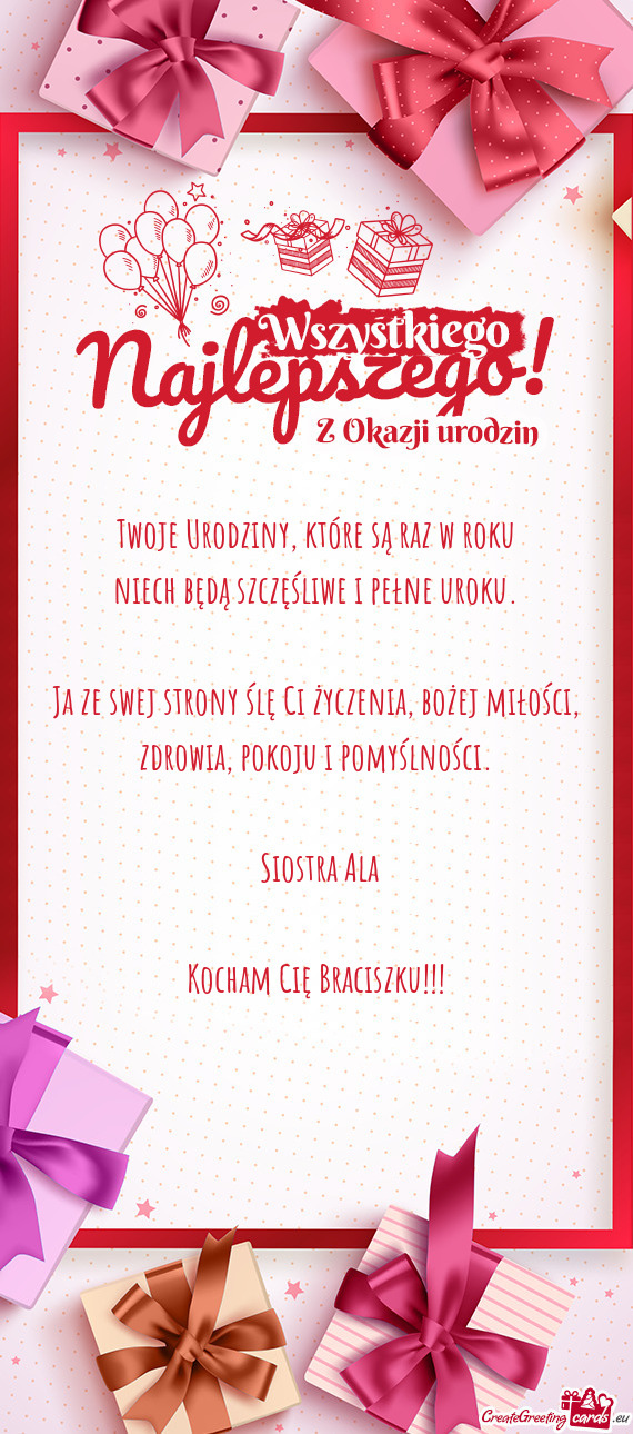 Ja ze swej strony ślę Ci życzenia, bożej miłości, zdrowia, pokoju i pomyślności