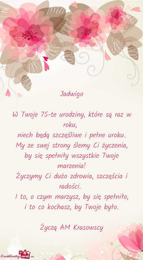 Jadwigo W Twoje 75-te urodziny