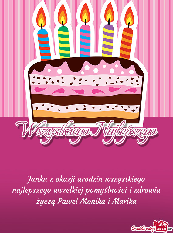 Janku z okazji urodzin wszystkiego najlepszego wszelkiej pomyślności i zdrowia życzą Paweł Moni