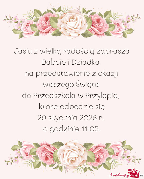 Jasiu z wielką radością zaprasza Babcię i Dziadka