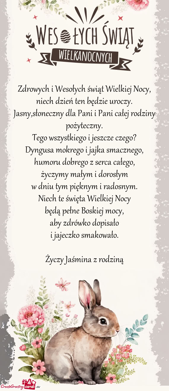 Jasny,słoneczny dla Pani i Pani całej rodziny pożyteczny